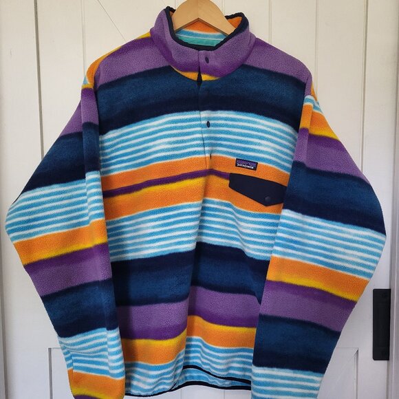 Patagonia Other - VTG Patagonia Synchilla Snap-T Striped Fleece Pullover Men's Size L
